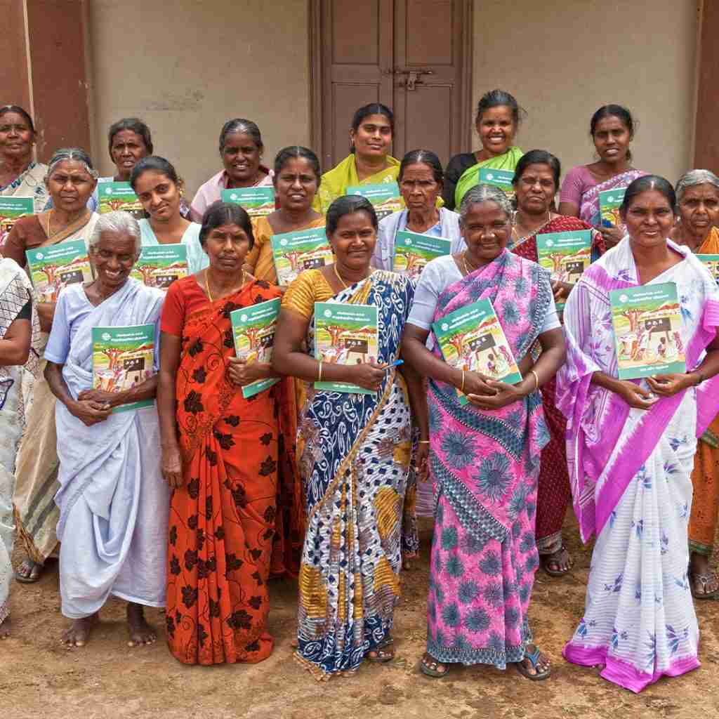 A group of women learn how to read and write through GFA World Adult Literacy class