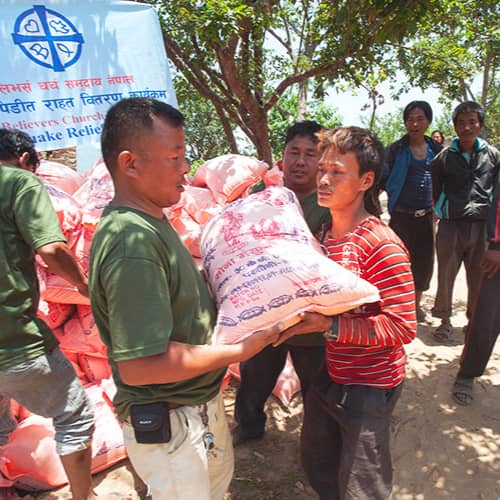 Faith based disaster relief organization GFA World supplies distribution in Nepal in the earthquake aftermath