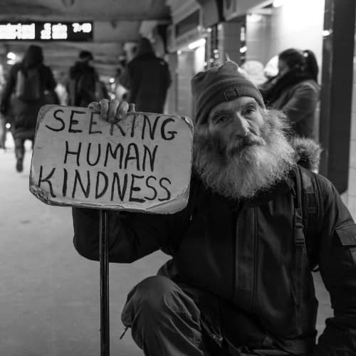Homeless man in extreme poverty
