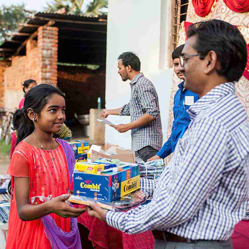 Most parents of Bridge of Hope children are unable to afford their child's school fees let alone other essentials, such as stationery and other school supplies, uniforms, and toiletries, so Bridge of Hope provides all these essentials through sponsors from America and Canada, relieving the parents of a great financial burden. Here, Ashima receives a few supplies that will help her and meet some of her family's needs.