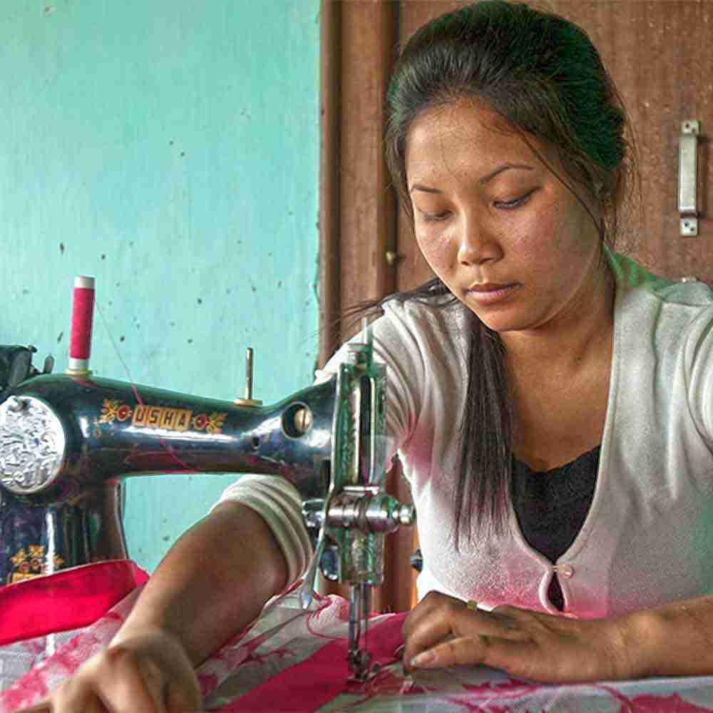 Leena received vocational training and a sewing machine from GFA workers