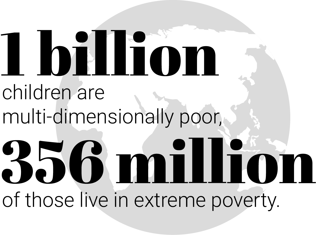 UNICEF estimates 1 billion children are multi-dimensionally poor, and 356 million of those live in extreme poverty.