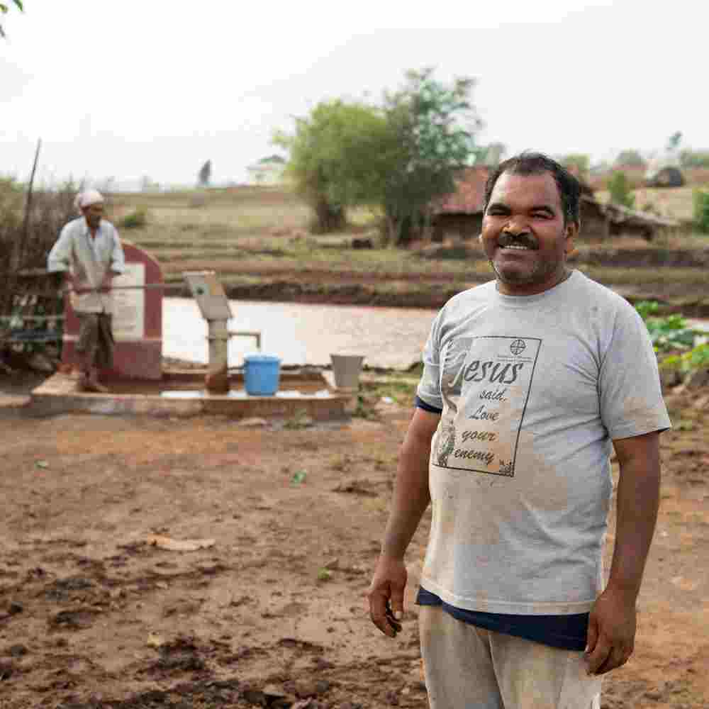 Lack of drinking water for people and cattle makes situation worse for Vimal and his family. Today he is very glad that a Jesus Well is installed in his neighborhood in 2016 by GFA World.